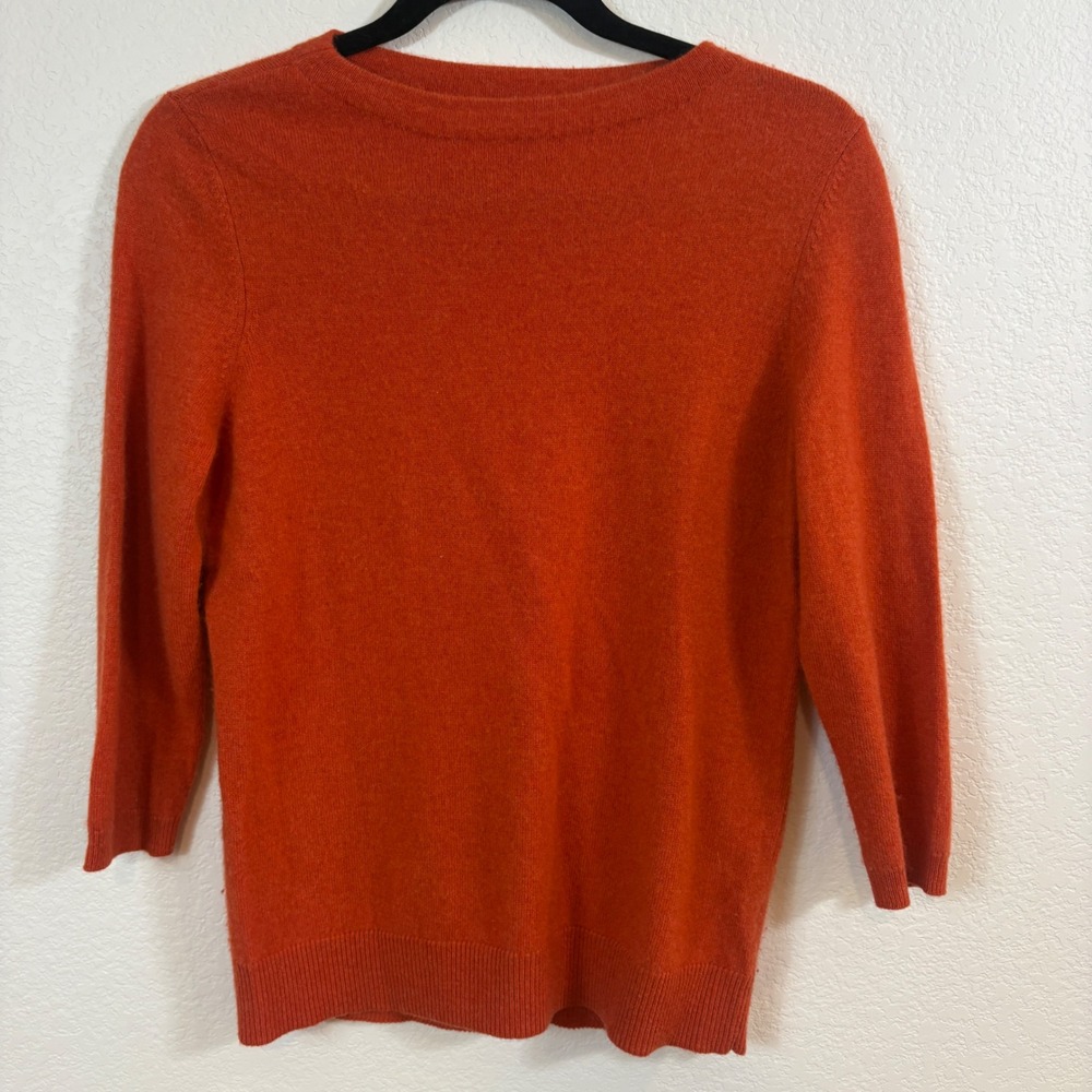 Talbots Sweater Womens MP Orange Cashmere 3/4 Sleeve Pullover Fall Quiet Luxury